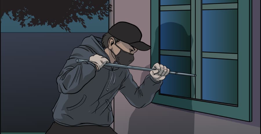 Illustration of burglar forcing entry through a window in Mobile